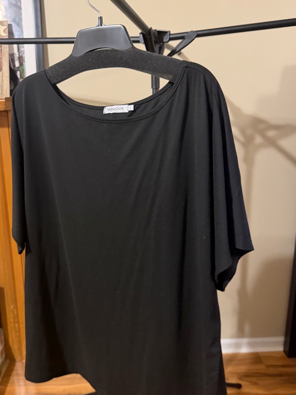 MISSLOOK Black Draped Short Sleeve Relaxed Top